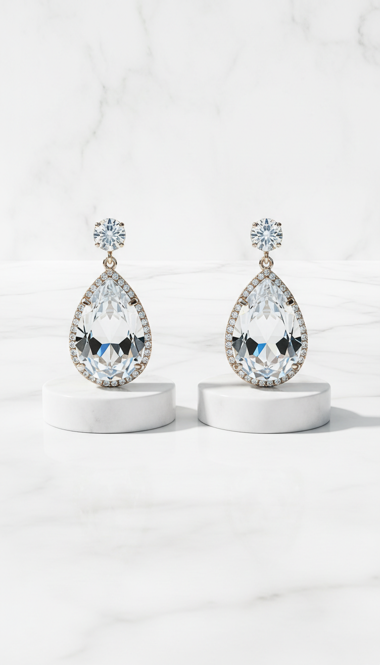 Platinum Clear Crystal Drop Earrings