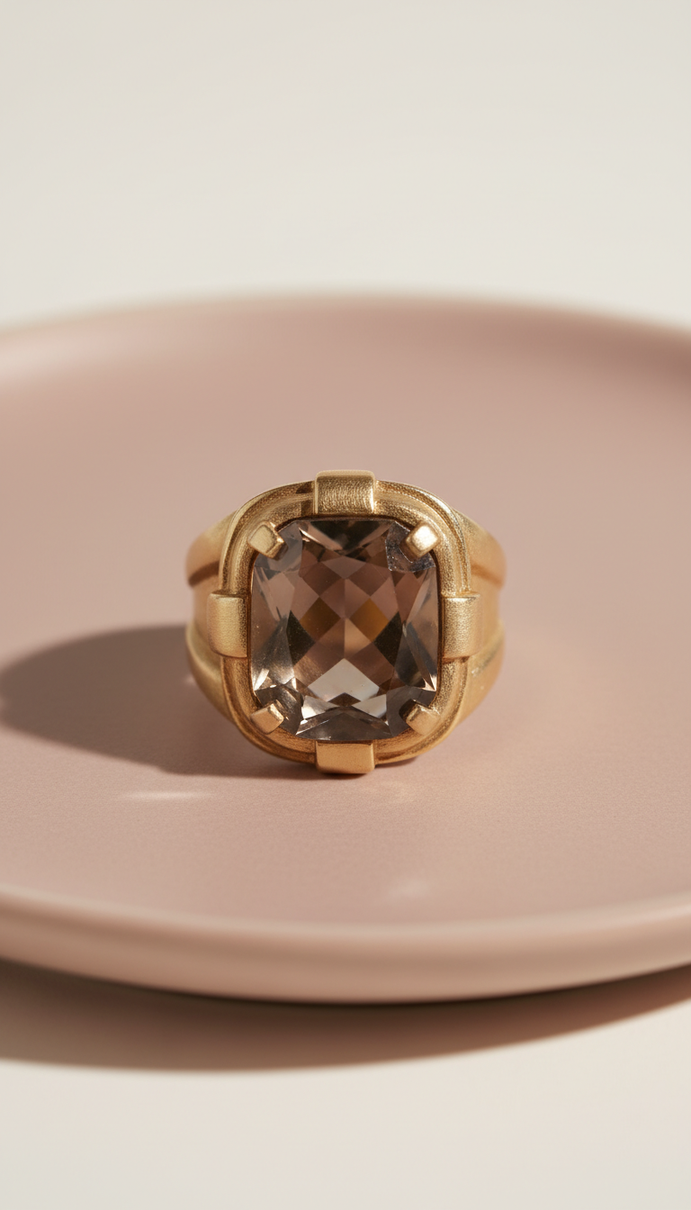 Muted Gold Statement Ring with Satin Texture