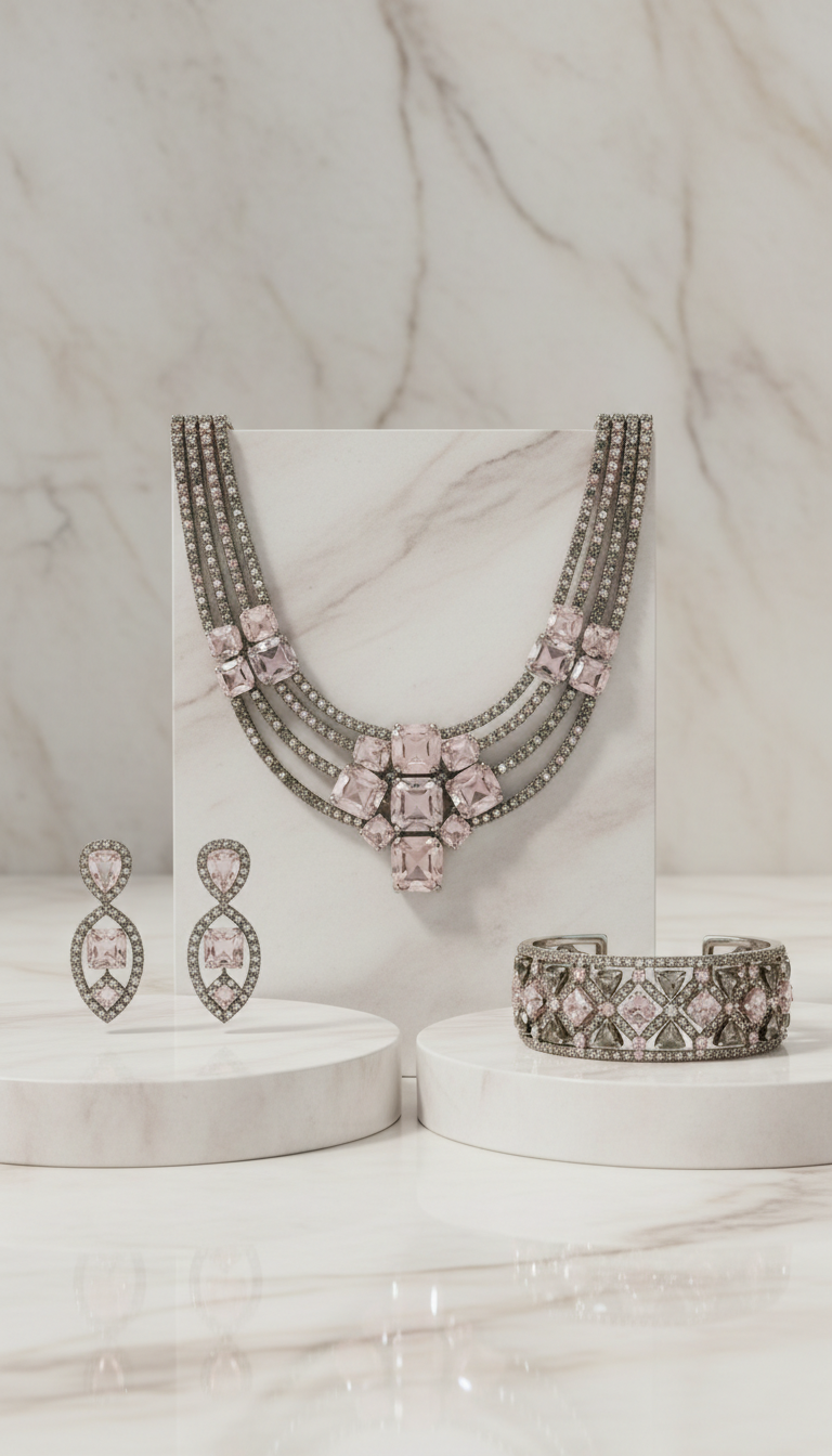 Silvered Greige Coordinated Jewelry Set