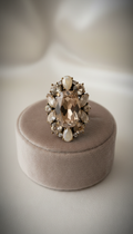 Muted Taupe Statement Ring With Crystal Accents