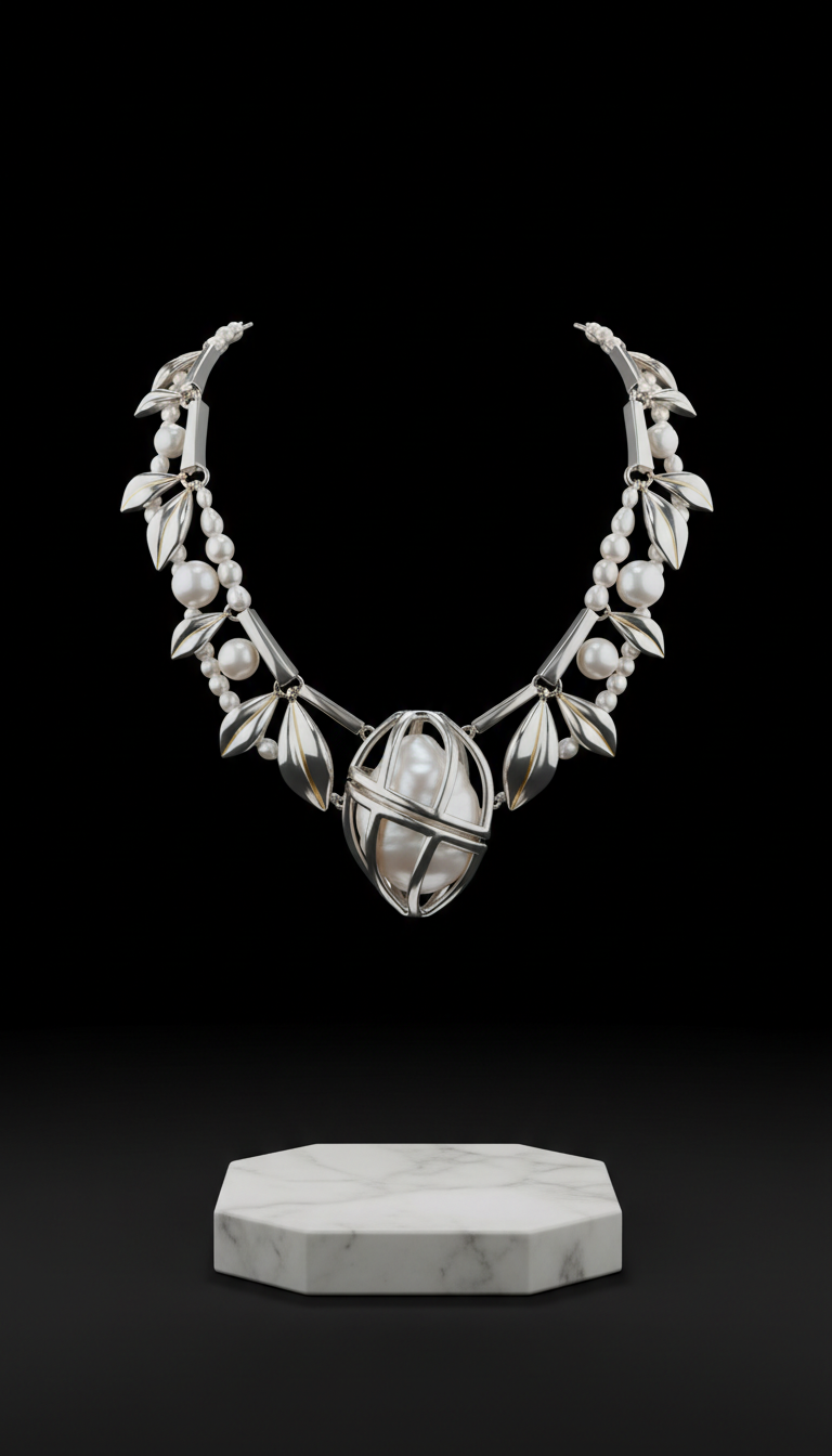 Platinum and Pearl Statement Necklace