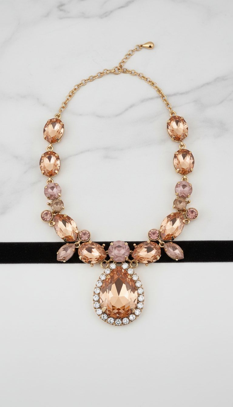 Golden Apricot Crystal Statement Necklace