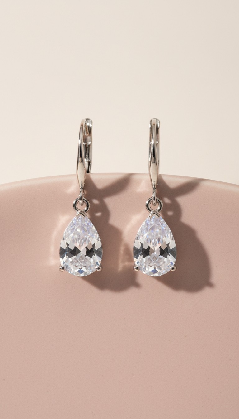 Cubic Zirconia Drop Earrings with Fine Detailing