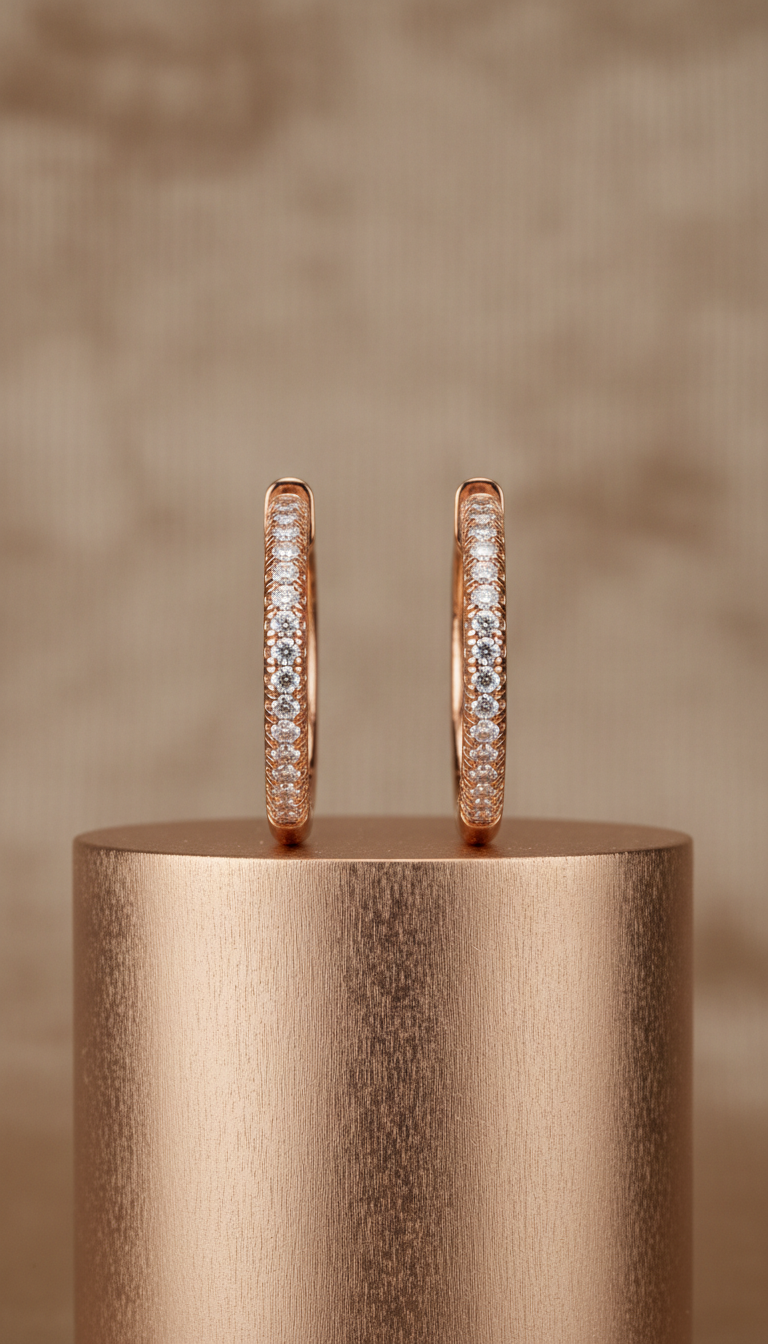 Rose Gold Pavé Hoop Earrings