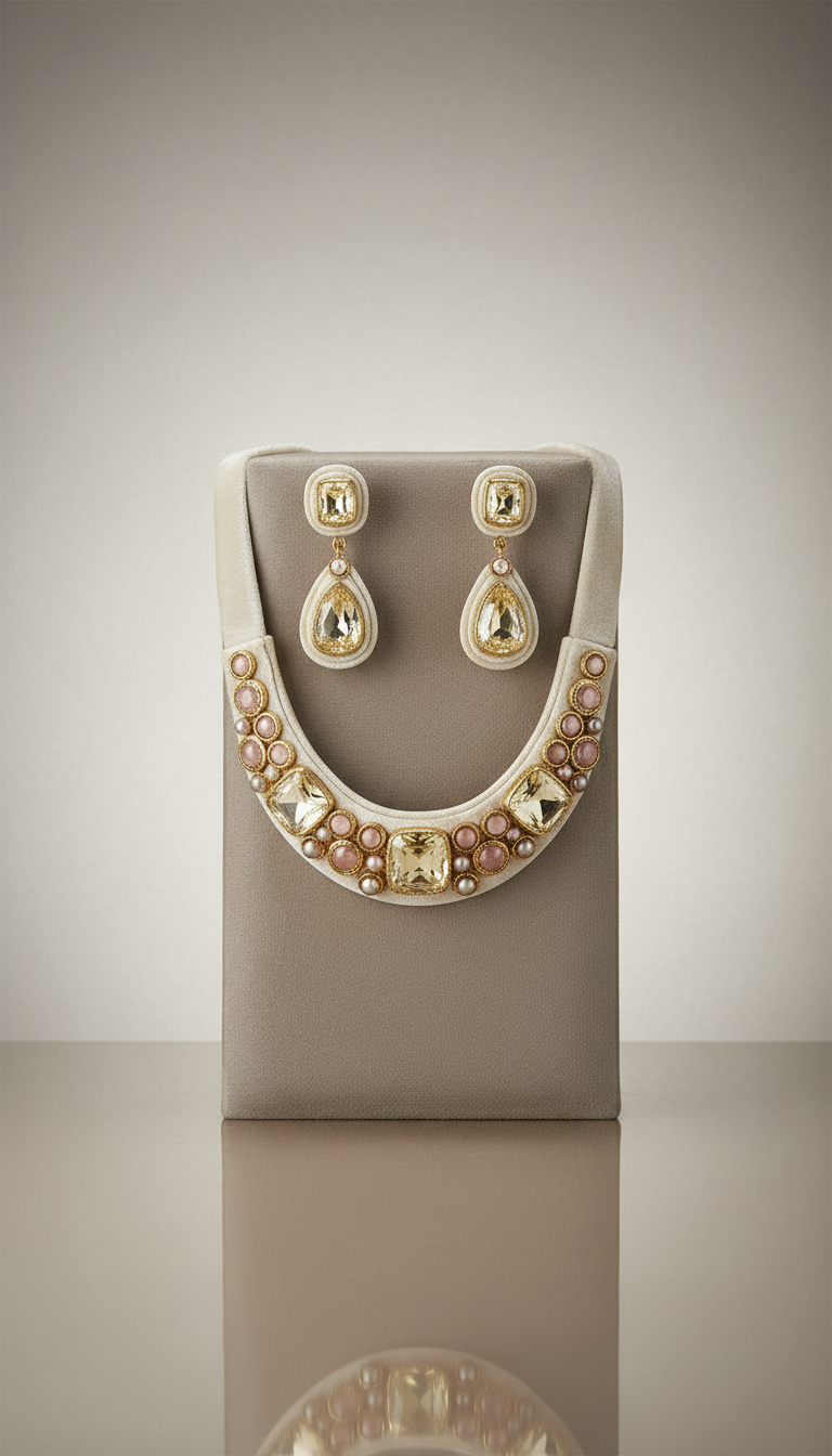 Ivory Silk Velvet Jewelry Set