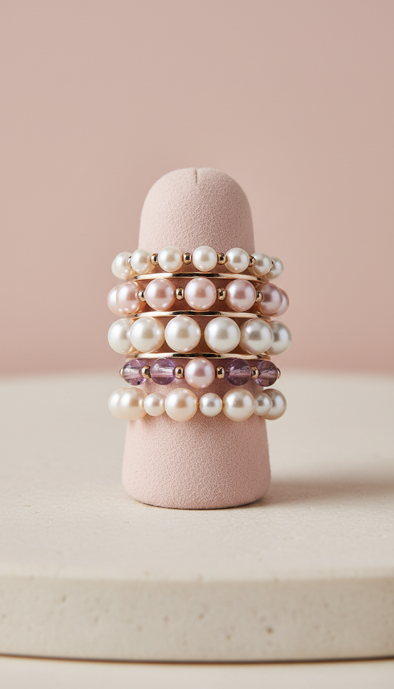 Stackable Imitation Pearl Rings Set
